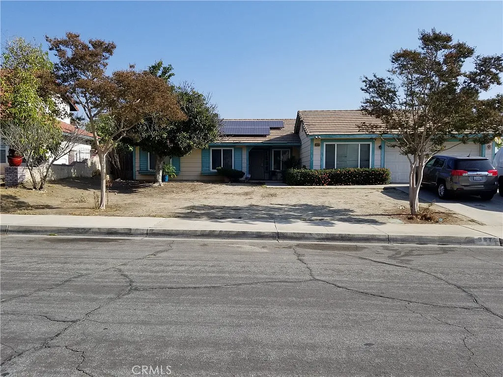 Landscape of the house with solar panel on the roof in California